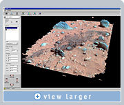 NVIDIA Quadro graphics, driving NASA’s Viz virtual reality software, display this 3D virtual terrain reconstruction showing a trail left by one of Spirit's airbags. Image courtesy NASA Ames/JPL/Cornell.