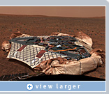 This panoramic image, transmitted to NASA by Spirit, may encapsulate the rover’s journey from lander to final destination toward the east hills (about two miles away). Images like this one, after being transformed along with other data into 3D virtual reality by Viz and NVIDIA graphics, allow scientists to better plan the rover’s journey. Image courtesy of NASA/JPL/Cornell.