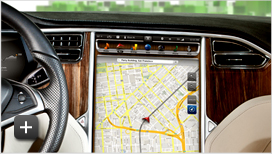 The Tesla Motors Model S infotainment system, featuring a 17-inch touch-screen center console and powered by Tegra