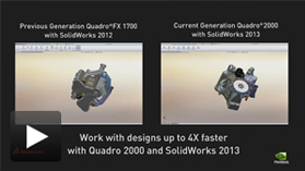 Side by side comparison of SolidWorks 2012 with Quadro FX1700 versus Solidworks 2013 with Quadro 2000. 