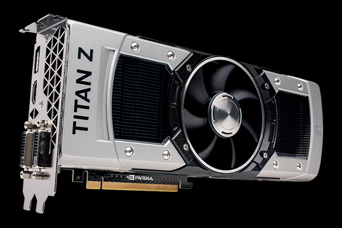Angled view of the GeForce GTX TITAN Z graphics card
